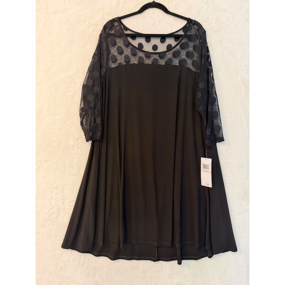 Nina Leonard Black Polka Dot Mesh Yoke Matte Jersey Dress NWT Womens 2X L6757AW